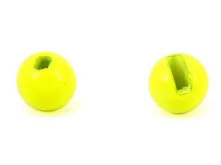 Tungsten Kopfperlen geschlitzt - FLUO GELB - 10 Stk.