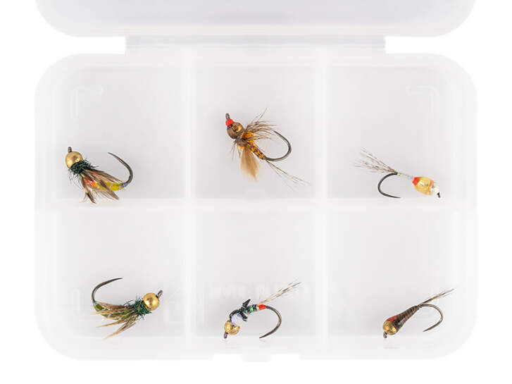 Selezione mosche hotfly TUNGSTEN + PERDIGON ESSENTIAL LTD - 6 mosche BL con scatola