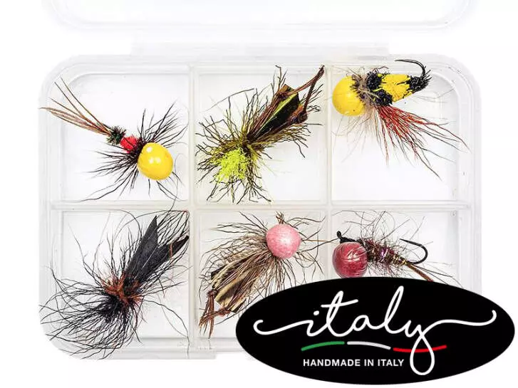 Fliegenset hotfly DRY LARGE SUPERFLOAT MADE IN ITALY V2 - 6 Fliegen BL mit Box