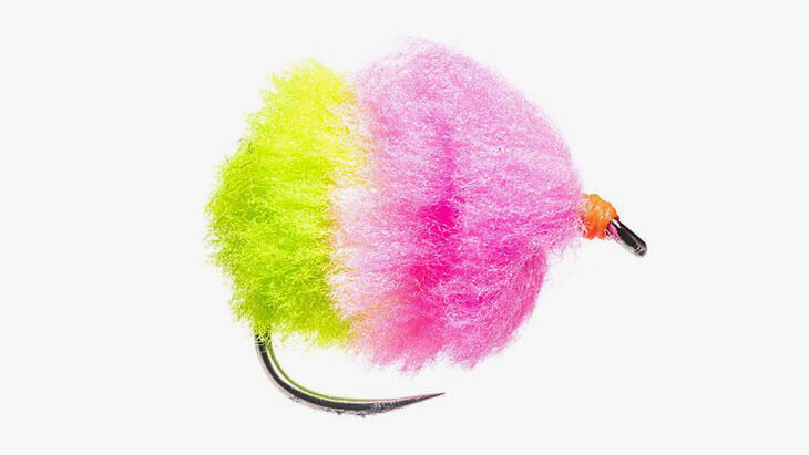Paste chartreuse pink bicolour Eggstasy Chenille barbless stillwater fly fishing fly pattern