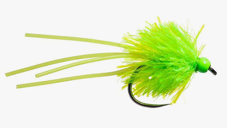 Blob yellow green chartreuse head bead Sililegs barbless stillwater fly fishing fly pattern
